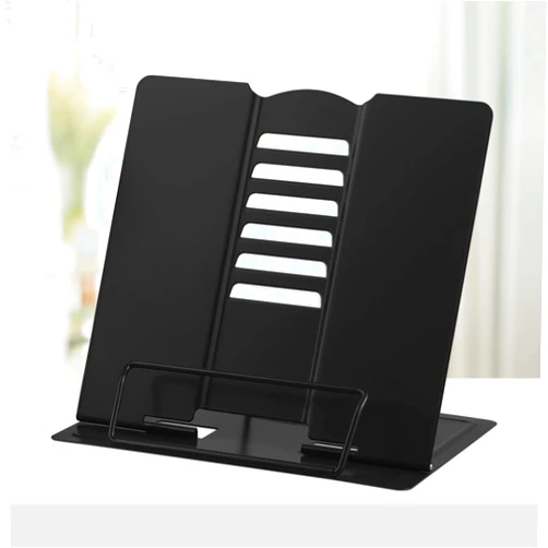 Honagu Book Stand Metal Desk Book Holder, Book Holders for Reading Hands Free, Adjustable Cookbook Documents Holder, Portable Bookstand for Music Books, Textbook, Recipe, Tablet, Ipad (Black)