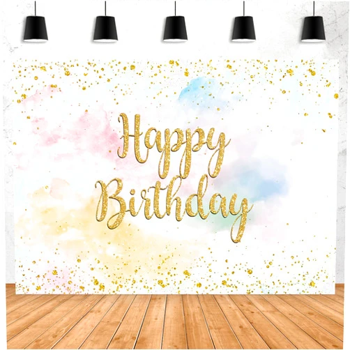 Aperturee Pastel Rainbow Cloud Happy Birthday Backdrop for Girls Women 6x4ft Glitter Gold Dots Sweet 16 18th 21st Bday Photography Background Party Decoration Banner Cake Table Supplies Photo Booth
