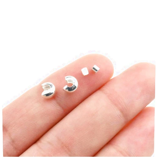 Hao Pro 2mm Tiny Tube Crimp Beads and 4mm Crimp Bead Knot Covers Half Round Easy to Position Two Sides Keep Flush Close Neatly Evenly Stop Wire Wear No Irritate for Jewelry Craft Silver 90sets