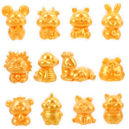 Veesper 12PCS Mini Animals Figures, Chinese Zodiac Animal Figure Set, Feng Shui Resin Mini Animals Figures, Animal Figurines for New Year Celebration and Table Decoration