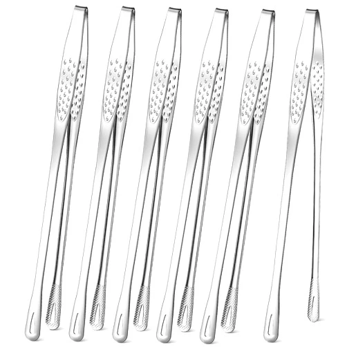 Meekoo 6 Pcs 11 Inches Stainless Steel Korean BBQ Grill Tongs Japanese Barbecue Tongs for Cooking Portable Kitchenware Home Outdoor Steak Salad Food