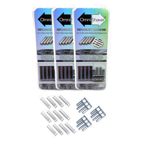 OmniShaver 3 Pack Premium Omnishaver Replacement Cartridge Refill Kit with One Blade Removal Tool - An Alternative to Disposable, Self Cleans & Strops During Use - Durable Smooth & Comfortable 12 Cartridges 4 Count (Pack of 3)