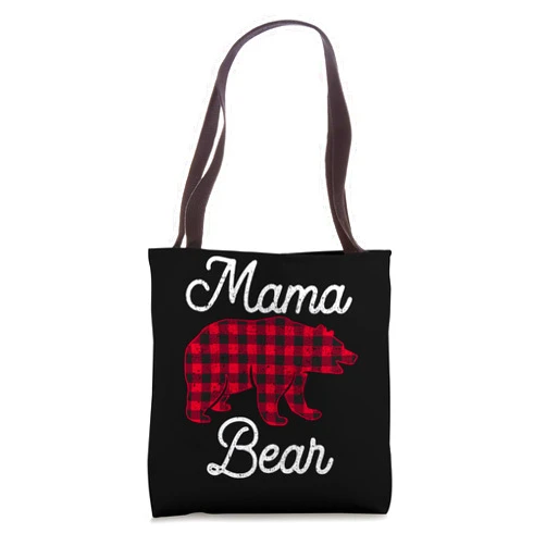 Family Bear Matching Clothing Mama Bear Christmas Pajama Red Buffalo Plaid Tote Bag