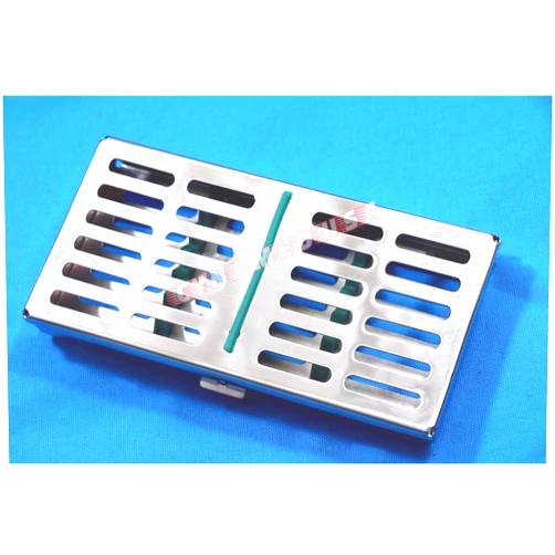 SYNAMED USA New German Stainless Dental Autoclave Sterilization Cassette Rack Box Tray for 7 Instruments-Green