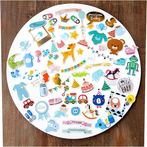 Doraking 73PCS Baby Loves Foil Gold Decorative Stickers for Scrapbook Journals Birthday Party Invitation Cards Kids Gift Wrap Stickers, Doraking No-Repeat Cute Cartoon Stickers (Baby)