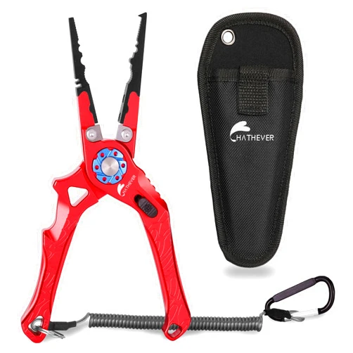 Hathever Saltwater Fishing Pliers, Split Ring Pliers for Fishing with Safety Lock, Fish Pliers with Sheath and Lanyard, Fishing Gifts for Men