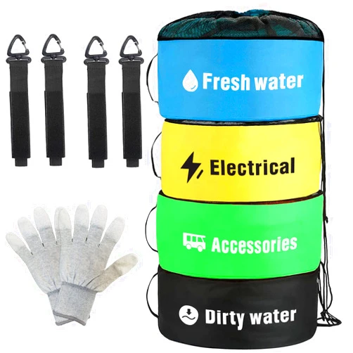 Gowinsee RV Hose Bags, Camper and RV Accessories Storage Bags Inside for Sewer Hoses, Fresh/Black Water Hoses and Electrical Cords Organization Waterproof Bags (4 Pack)