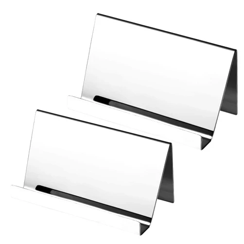 Maxdot 2 Pack Stainless Steel Business Cards Holders Desktop Card Display for Business Name Card Rack Organizer for Office, Home, Daily Use