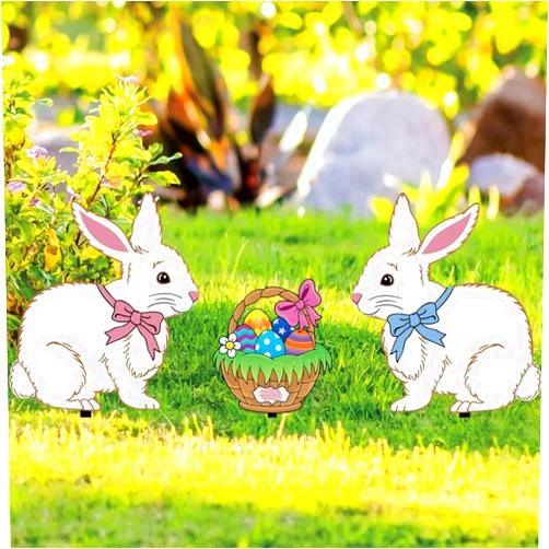 KAIGOTOQIGO 3 Pcs Acrylic Bunny Statues Garden Stakes 12