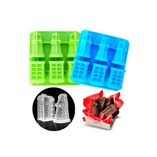 HiParty Set of 2 Doctor Who Ice Cube Trays, TARDIS & Daleks Silicone Ice Mold, Mousse Cake Muffin Baking Pan, Jello Chocolate Candy Gelatin Candle Soap Mould (Random Color)