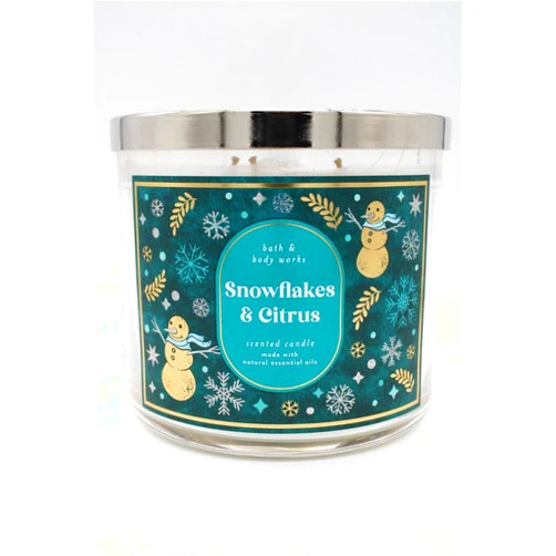 Bath & Body Works, White Barn 3-Wick Candle w/Essential Oils - 14.5 oz - 2021 Christmas Scents! (Snowflakes & Citrus)