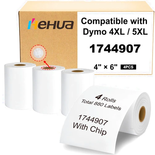 Hehua 4-Roll 1744907 with Chip 4 x 6 Direct Thermal Printer Shipping Labels Compatible with DYMO LabelWriter 5XL 4XL LW Extra-Large Internet Postage Labels, 4