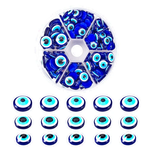 PH PandaHall Pandahall About 180Pcs Flat Back Resin Evil Eye Cabochons Tiles 8/10/12mm Half Round Blue Eye Domes for DIY Scrapbooking Crafts Projects