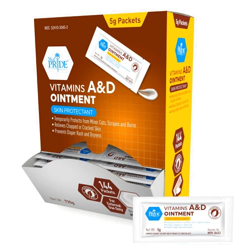 MED PRIDE Vitamins A&D Ointment Packets for Skin Relief -Vitamin A & D Skin Protectant Ointment, 5g Packets, 144-Count, for Body Chaffing, Diaper Rash, Cuts, Dry-Cracked Hands/Feet/Face
