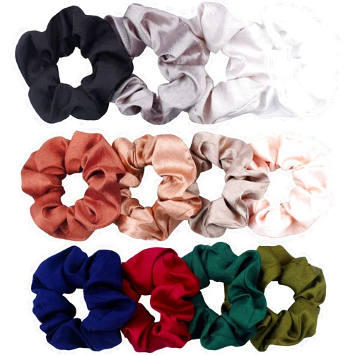 IVARYSS Dark Scrunchies for Women, Premium Satin Softer than Silk, Solid Elastic Bands Ponytail Holder Hair Accessories, 12 Pack