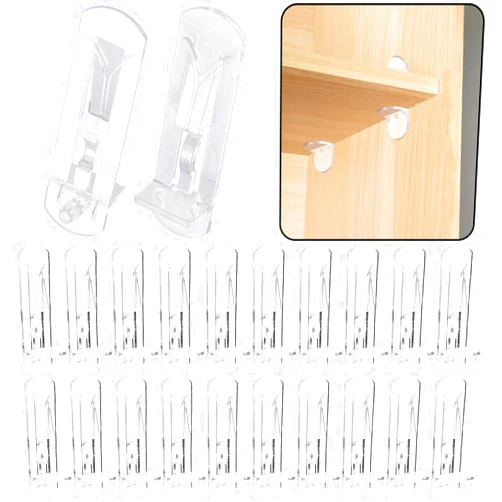 LonlyEagle 20pcs Plastic Locking Shelf Support Pegs,6mm Shelf Pins,Self-Locking Bracket Clips,Clear Shelf Pegs for for Kitchen Cabinet Furniture Book Shelves, 6mm Peg x 5/8