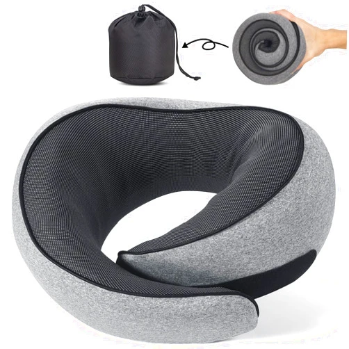 NOCRLG Travel Pillow, Travel Neck Pillow for Airplanes Car, 100% Pure Memory Foam Travel Pillow, Sleeping Essentials for Long Flight 360° Head Support Degree Comfort and Breathability
