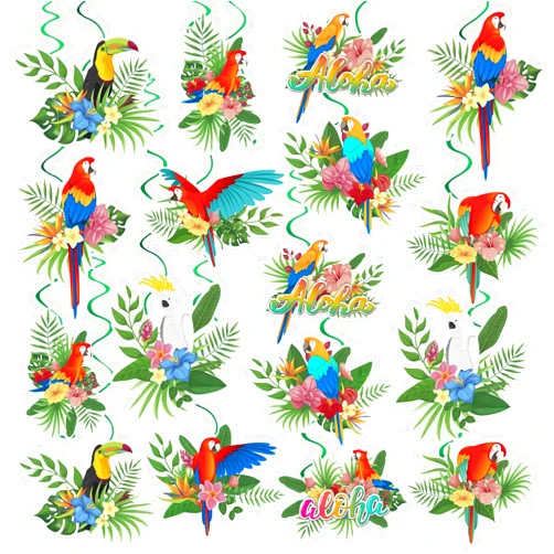 Runloon 40Pcs Tropical Bird Hanging Swirls, Toucan Parrot Party Hanging Swirl Foil Ceiling Decor Hawaiian Tropical Party Decorations Streamers for Summer Hawaiian Luau Birthday Party Decorations