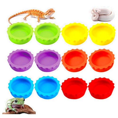 Meow&Woof Crested Gecko Food and Water Feeding Cups, Reptile Food Dish, Colorful Water Bowl for Bearded Dragon Tank Terrarium Accessories Supplies for Tortoise, Crab and Small Pet (12 Pcs)