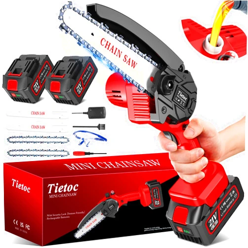 TIETOC Cordless Mini Chainsaw 6 Inch [Women Friendly] Small Battery Powered Electric Saws With Security Lock & Auto Oiler System, Super Handheld Rechargeable Chain Saw For Wood/Tree Cutting