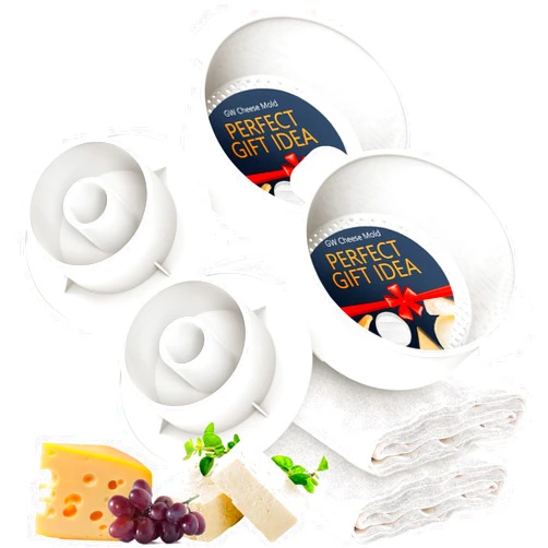 Grand Way 2 PCS Cheese Mold 1,6QT - 2 PCS Follower - 2 PCS Cheesecloth 100% Cotton for Semi-Hard and Hard Cheeses- Homemade Cheese Making Supplies - Molde Para Queso Fresco Casero - Cheese Making Kit Press