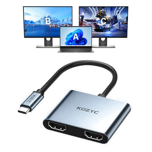 KOZYC USB C to Dual HDMI Adapter 4K@60hz, Type C to HDMI Splitter Extended Display for MacBook/MacBook Pro Air Dell XPS13/15, Samsung Galaxy S9/S9+ [MST Mode (Extended displays) Only for Win OS]
