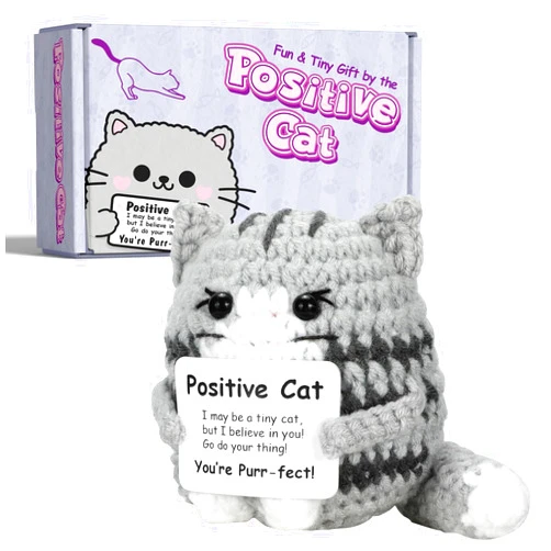 IrichBa Unique Cat Lovers Gifts for Women - Funny Positive Crochet Cat Home Decor - Animals Emotional Support Gifts for Christmas Birthday Men Uncle Aunt - Big Tail