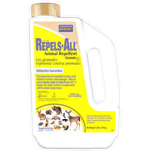 Bonide Repels-All Animal Repellent Granules, 3 lbs. Ready-to-Use Deer & Rabbit Repellent, Deter Pests from Lawn & Garden