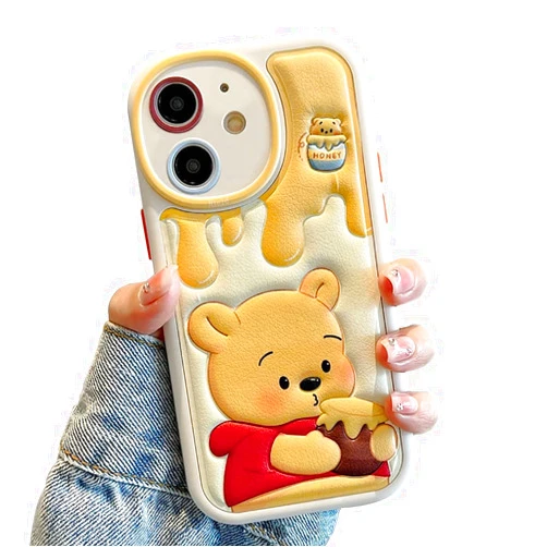 NATEROSO Compatible with iPhone 12 6.1'' Cute Case, Kawaii Phone Case TPU Leather Cute Bear Cartoon case Soft Rubber Shockproof Protective for iPhone 12 Case Cover for Women Girls