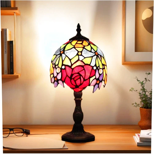 Bidesen 6 inch Tiffany Style Small Table Lamp,Tiffany Table Light in Vibrant Colors,Replaceable E12 Screw Bulb Holder,for Bedside Reading Office Work Students (B)