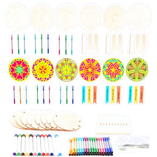 THWAS-LIGHT Wooden Mandala Wind Chime Ornaments Painting Craft,24PCS Unfinished Wood Hanging Decoration,8 Style Cutouts for Adults Olders to Paint DIY Thanksgiving Home Decors Hanging