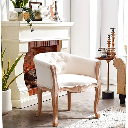 Generic1 Prelife French Country Chair with Memory Foam and Carved Legs Beige Solid Fabric Wood Finish