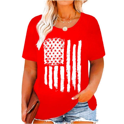 LHBNK Plus Size American Flag Shirts Women Patriotic Shirts USA Flag Graphic T-Shirt 4th of July Tee Tops