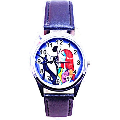 Nightmare Before Christmas New Horizons Production Nightmare Before Christmas Jack and Sally Black Leather Band Wrist Watch
