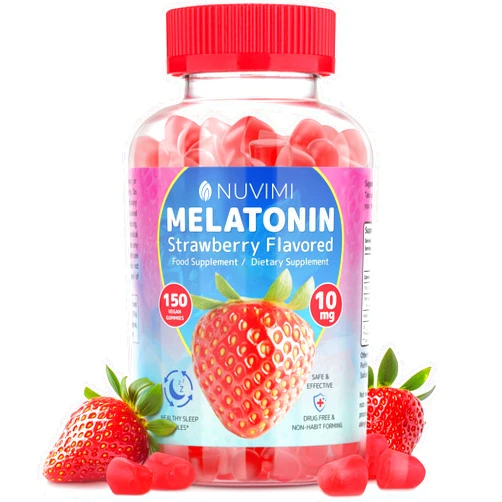 NUVIMI Melatonin Gummies - 10 mg Strawberry Flavored Dietary Food Supplement to Help Support Sleep - 150 Vegan Gummies