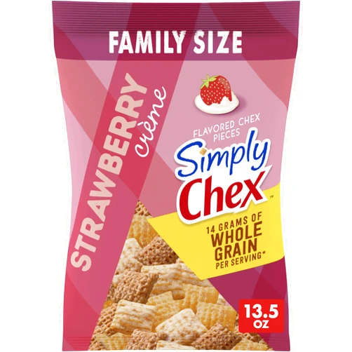 Chex Mix Simply Chex, Strawberry Creme Snack Mix, Family Size, 13.5 oz Bag