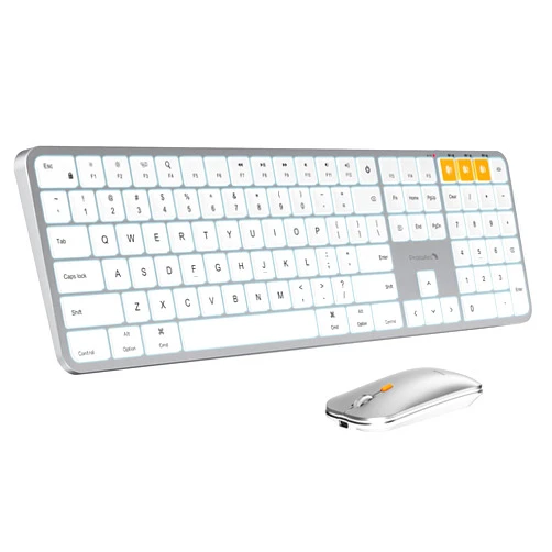 ProtoArc Backlit Bluetooth Keyboard and Mouse for Mac, KM100-A Multi-Device Wireless Keyboard Mouse for Mac, Full Size Rechargeable for MacBook Pro/Air, iMac, iPhone, iPad, White Silver
