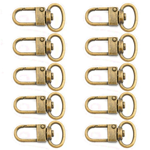 CRAFTMEMORE Snap Hook Tiny Push Gate Swivel Lobster Clasps for Bags Belts Landyards Clips 10 Pack PLHL (Antique Brass)