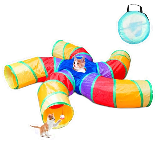 Depets Cat Tunnel for Indoor Cats, 5 Way Large Cat Play Tunnel & Tube with Play Ball, S-Shaped Folded Pet Tube with Interactive Peephole, Ideal for Indoor Exercise for Kittens Puppies Rabbits