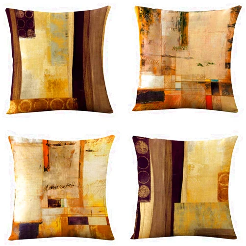 WOMHOPE Set of 4 Modern Vintage Geometric Decorative Throw Pillow Covers Pillow Cases Cushion Cases 18 x 18 Inch for Living Room, Couch and Bed (Blocks)