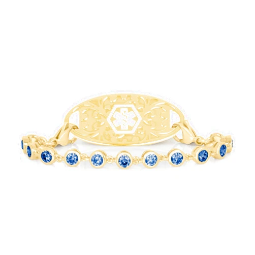 Lauren's Hope Ella in Sapphire and Gold Medical ID Bracelet for Women, Custom Engraved Medical Alert Bracelet, Medical IDs, Medical Jewelry