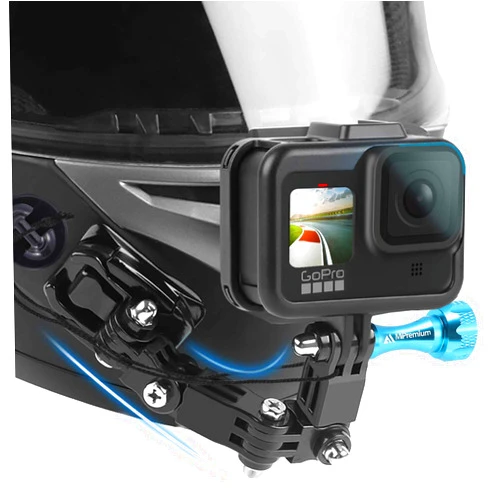 MiPremium Motorcycle Helmet Chin Mount Kits for GoPro Hero 13 12 11 10 9 8 7 6 5 4 3 Black Silver Session, AKASO/Campark & Other Action Camera Swivel Aluminium Screw Flat Curved Adhesive Pads & J Hook