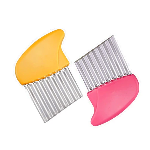 AORVST Crinkle Cutter, Stainless Steel Waffle Fry Cutter, Wavy Chopper for Veggies Potato Carrots Butter Lettuce, 2 PCS (Pink&Yellow)