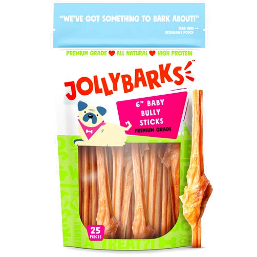 Jolly Barks Bully Sticks for Small Dogs | All Natural, Single Ingredient Bully Sticks for Puppies to Medium Dogs (6