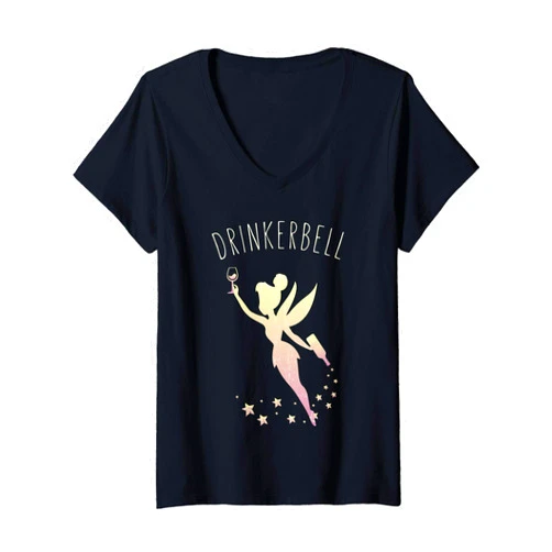 Fairy Drinkerbell Wine Designs Womens Drinkerbell Fairy Stars Cute Wine Drinking V-Neck T-Shirt
