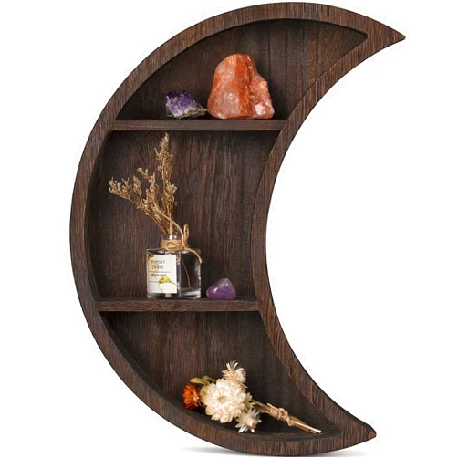 Dahey Moon Shelf Wall Mounted Moon Wall Decor Crystal Display Shelf Crescent Wooden Floating Shelves Hanging Storage for Living Room Bedroom Bathroom Kitchen Witchy Room Decor, 12