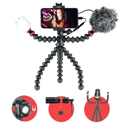 JOBY GorillaPod Mobile Vlogging Kit (Smartphone Rig, Wavo Mobile Mic, Beamo Mini LED Light) Flexible Tripod, Phone Holder, Vlogging Microphone, Vlog Light, Vlogging Camera Kit, Content Creator Kit