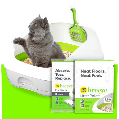 Tidy Cats Purina Tidy Cats Litter Box System, BREEZE System Starter Kit Litter Box, Litter Pellets & Pads