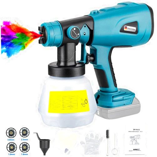 Choerinton for Makita Paint Sprayer Cordless Paint Sprayer Compatible with Makita Battery, Electric Paint Sprayer HVLP Paint Gun with 3 Patterns 4 Size Nozzles for House Painting Furniture Cabinets(Tool Only)