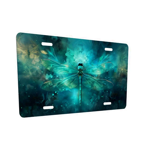 Jowvmq Dragonfly Fun License Plate Cover Insect Animal License Plate Cover Personalise Stainless Steel Funny Design Compatible with Standard License Plate Holder for USA and Canada 12x6 Inch